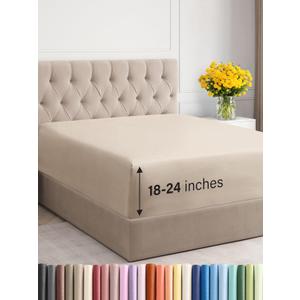 Extra Deep King Fitted Sheet - Hotel Luxury Single Fitted Sheet Only - Easily Fits 18 inch to 24 inch Mattress - Ultra Soft, Wrinkle Free w/Extra Deep Pockets - Easy-Care, Breathable & Comfy - Wheat