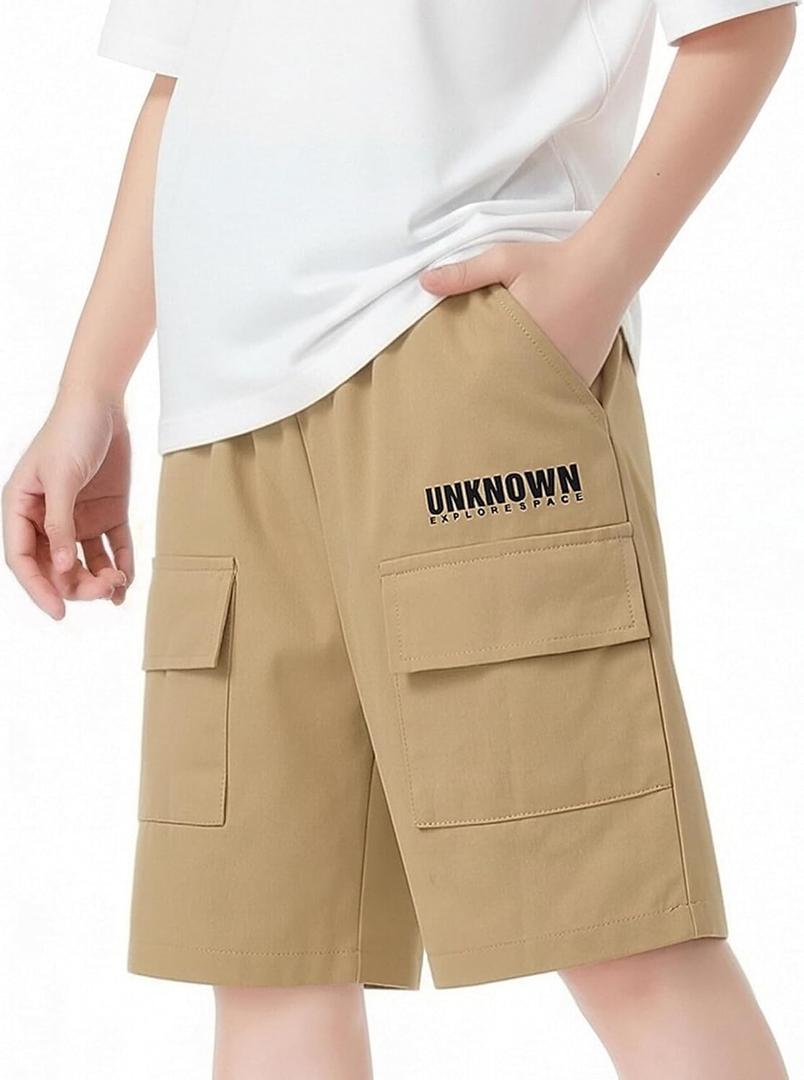 Boys Cotton Cargo Shorts Khaki Pull-On School Outdoor Shorts with Pockets 11-12 Years