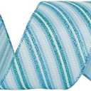 2 x MEEDEE Blue Diagonal Stripe Ribbon 2.5 Inch Blue Satin with Turquoise and Teal Glitter Wired Ribbon for Wreath Bow, Topper Bow, Tree, Garlands (10 Yards)