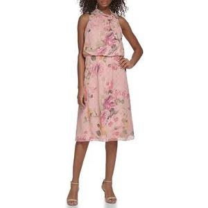 Jessica Howard Women's Fit and Flare Midi Dress with Tie Neck in Chiffon Lurex 8