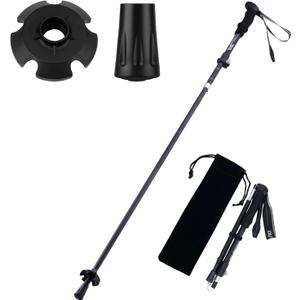 Gifts for Men Christmas Collapsible Trekking Pole, Ultralight 7075 Aluminum Hiking Stick for Women, Men & Seniors, 3-Section Foldable Walking Pole with Tungsten Steel Tip for Travel, Trails & Balance (Black)