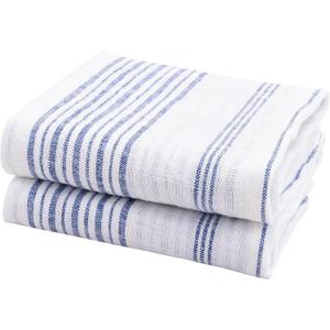Blue Kitchen Towels Set of 2, 100% Pure Linen, Blue Hand Towels, French Striped Dish Cloths for Washing Dishes, Navy Dishtowels, Farmhouse Tea Towels for Kitchen, Tea Towels Halloween 18 x 28