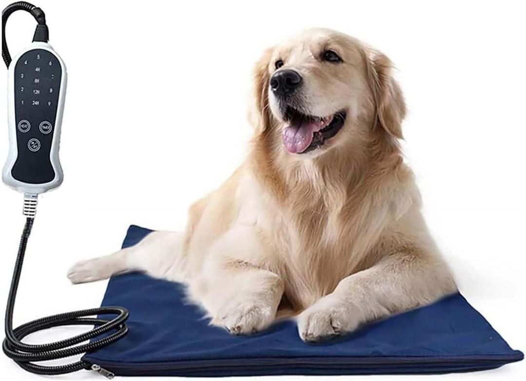 Pet Heating Pad, Electric Dog Cat Heating Pad with 6 Adjustable Temperature & 5 Timers, Indoor Warming Heated Mat Pad with Removable Cover & Chew Resistant Cord (M: 18"x 18")