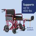 Medline Aluminum Bariatric Transport Chair with Elevating Legrests, Swing Back Desk Length Arms, 22" Seat, 400-lb. Capacity