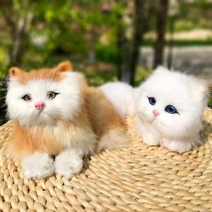 Pack of 2 Realistic Furry Baby Cats Figurines Simulation Kittens/Synthetic Fur Pet Stuffed House Animal Replica/Photo Props/Collectible Gift (Orange+White)