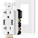 SURAIELEC 20 Amp GFCI Outlet with Dual USB-A Ports – Self-Test GFCI Receptacle, Tamper-Resistant, Wall Plate Included, ETL Listed, Indoor Electrical Outlet for Kitchen, Bathroom, White, 1-Pack