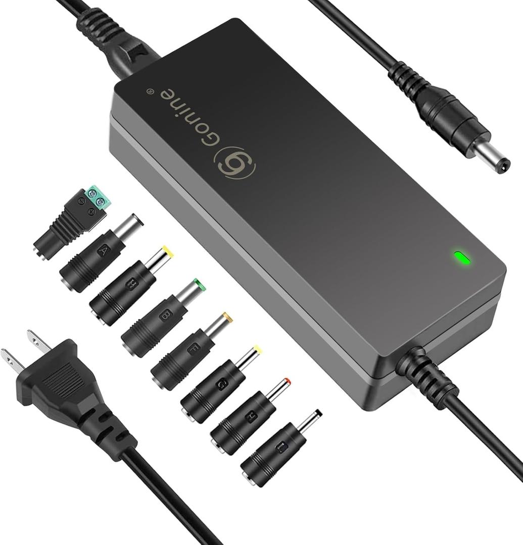 Gonine 12V 5A Power Supply Adapter, AC 100-240V 50-60Hz to DC in 12Vdc 60W Power Cord, Suit for 12Volt 5.0A 4A 3.5A 3A LCD Monitor LED Strips Light CCTV Security System with 8 Connector.