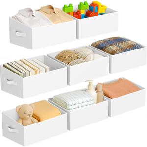 DIMJ Large Closet Shelf Organizer Bins 4 Packs with Handles and Divider, Fabric Trapezoid Storage Baskets, Foldable Clothes Containers Box for Shelf, Towel, Book, Toy, Purse, Hats, White, Size: 4 Bins 16.5"x11"x7.8"