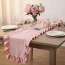 Oudain Pink Ruffle Table Runner Cotton Fabric 118 x 13.8'' Farmhouse Rustic Ruffled Edge Table Runner Wedding Decor for Spring Baby Shower Bridal Shower Party