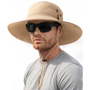 FURTALK Sun Hats for Men Fishing Hat UPF 80+ Foldable Wide Brim Outdoor Hiking Beach Summer Hats (Khaki)