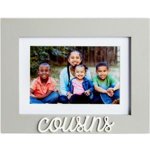 Juvale 4x6 and 5x7 Cousins Picture Frame, Cousins Word Attachment, White Beveled Mat (9x0.5x7.1 In, Gray)