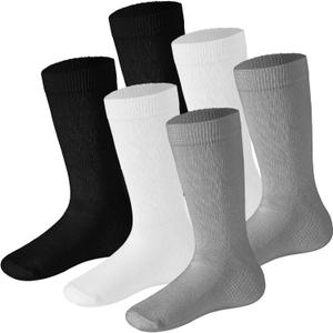 2 x Debra Weitzner Kids Cotton Socks 4-12 Years Boys & Girls - Black and White Soft Kids Crew Socks Seamless Toe - 6 Pairs