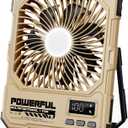Portable Fan, Camping Fan, 20000mAh 6-Inch 18-85H Rechargeable Ultra Thin Foldable with Built-in Power Bank, LED Light, Remote Control, Hook for Outdoor Camping Tent RV Travel (Khaki)