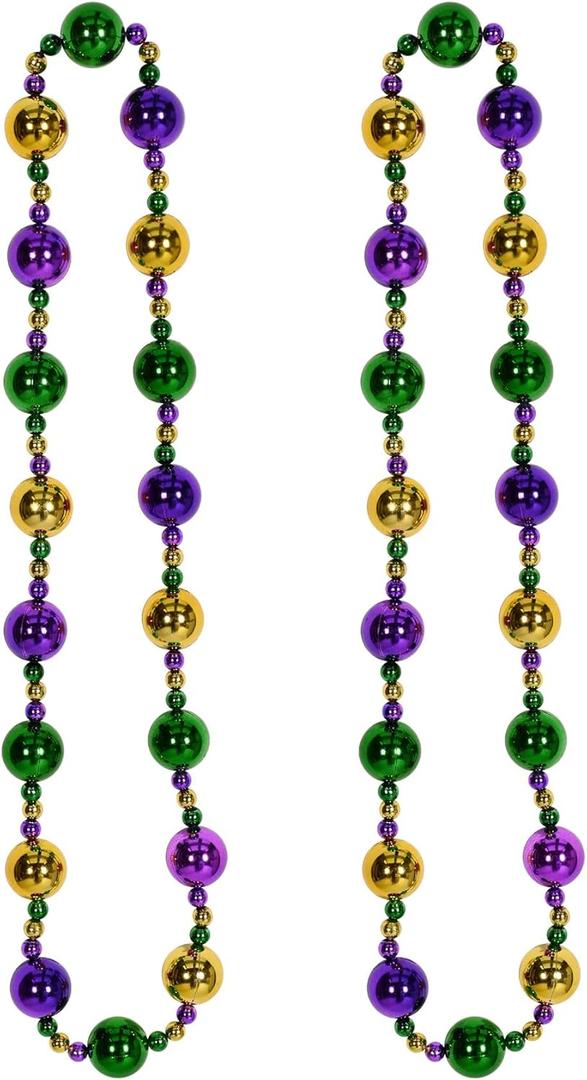 Beistle 2 Piece 38" Plastic Jumbo Mardi Gras Beads, Parade Necklaces, New Orleans Theme Party Favors