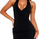 OZICERD Bodycon Halter Mini Dresses for Women Going Out Club Dress Backless V Neck Summer Short Dress Cocktail Party Dresses, Large