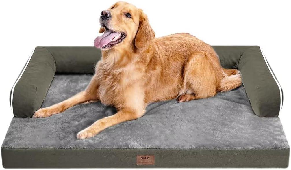 Large Dog Bed Orthopedic Washable - Removable Waterproof Cover Bed Pet - Large Big Dogs - Memory Foam - Couch Sofa with Removable Bolster - Dark Green Dog Bed (36.0"L x 27.0"W x 7.0"Th)