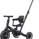 newyoo Toddler Bike, Tricycle w Push Handle for 1-3 Year Old, Birthday Gifts and Toys for Boy's and Girl's Birthday, Convertible 5 in 1 Baby Balance Bike, Kids Outdoor Riding Toys, Black, TR007