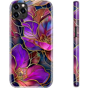 LUHOURI for iPhone 12 Pro Max Case,Wireless Charging Compatible,Dual-Layer - Soft Silicone Inner + Hard Outer Shell,Cute Wildflower Design,Protective Phone Cover for Women - Blooming Purple Flowers