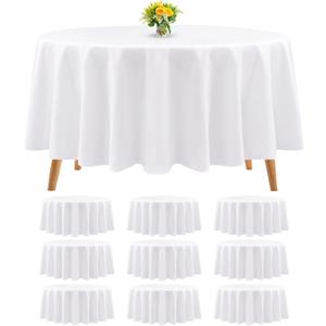 Teruntrue 10 Packs Premium Round Tablecloth 90 Inch White Polyester Table Cloth Bulk Washable Polyester Fabric Tablecloths Table Cover for Wedding Party Banquet Buffet Holiday Dinner (White, 90 Inch)