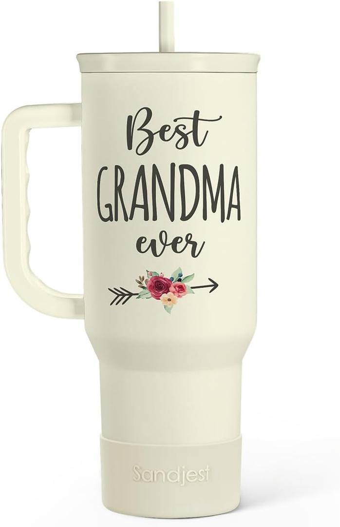 Grandma Tumbler with Handle 40oz, Grandmother Gifts from Granddaughter Grandson, Stainless Steel Tumblers Coffee Travel Cup, Gifts for Nana Mimi Grandmom on Birthday Christmas Mothers Day Valentines