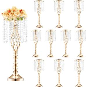 VEVOR 10PCS 55cm/21.65” Tall Crystal Wedding Flower Stand, Metal Wedding Centerpiece Vase, Gold Flower Holders Floral Display Rack for Tables Wedding Dinner Party, Ceremony Birthday Event Decor