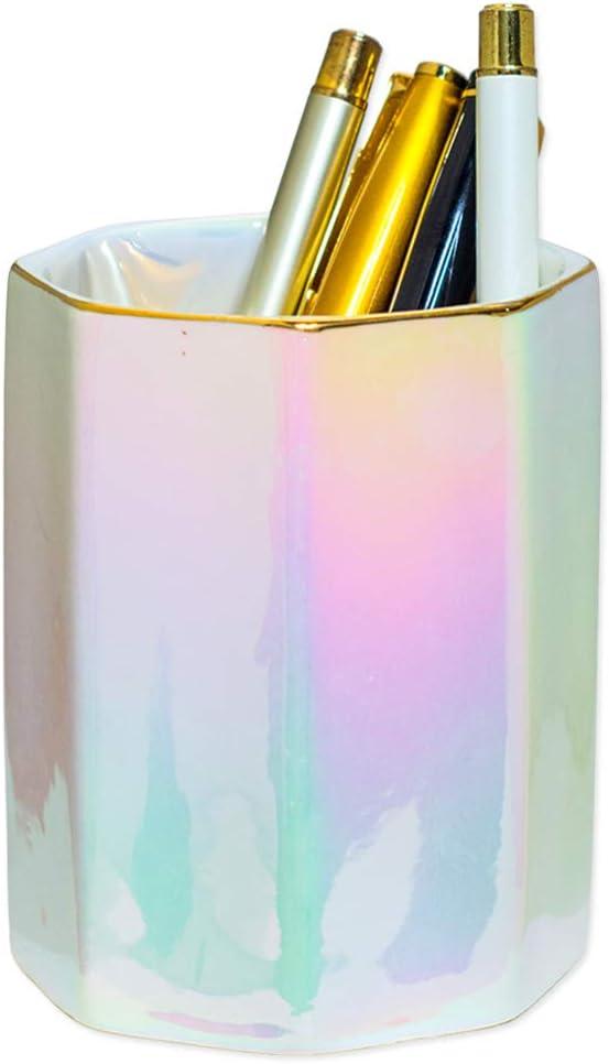 Ceramic Desk Pen Holder Stand Cute Pencil Cup Pot Desk Organizer Makeup Brush Holder,Toothbrush Holders(Pearl)