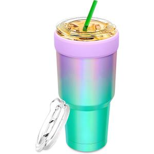 30 Oz Stainless Steel Vacuum Insulated Travel Tumbler Cup with Lid and Straw - Car Beverage Insulated Mug for Cold Drinks and Coffee