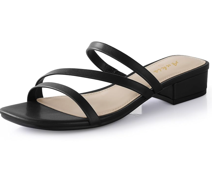 Ankis Black Nude White Strappy Heels Women 1 Inch Low Chunky Block Heel Heeled Sandals Square Open Toe Slip On Slides Mules
8