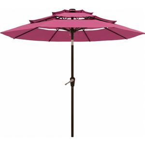 10FT Patio Umbrella 3 Tiers Outdoor Market Umbrella w/Push Button Tilt, Crank, UV and Waterproof Table Umbrella for Garden, Pool, Backyard, Deck, Lawn, Rose Pink