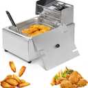 Electric Deep Fryer  6L Large Capacity Deep Fryer with Detachable Basket, Adjustable Temperature Control, 1600W Stainless Steel Commercial Fryer for Restaurant & Home  Perfect for Chicken, Fries