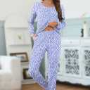 HOTGIFT Womens Pajamas Sets, 2 Piece Lounge Pjs Set Long Sleeve Long Pant Ladies Sleepwear with Pockets Spot Blue XX-Large