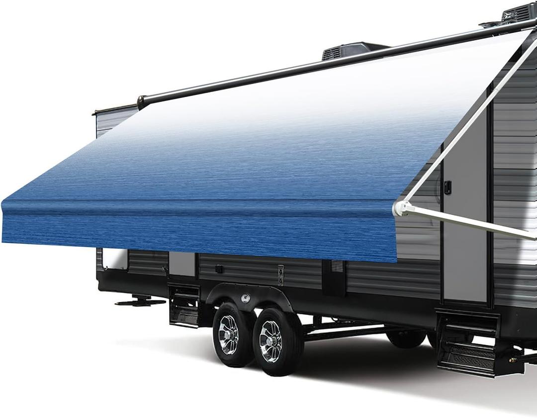 RV Awning Fabric Replacement, 18.5oz Heavy-Duty Weatherproof Vinyl Camper Awning Replacement Universal Outdoor Canopy for RV, Trailer, and Motorhome Awnings (Sapphire Blue Fade)
