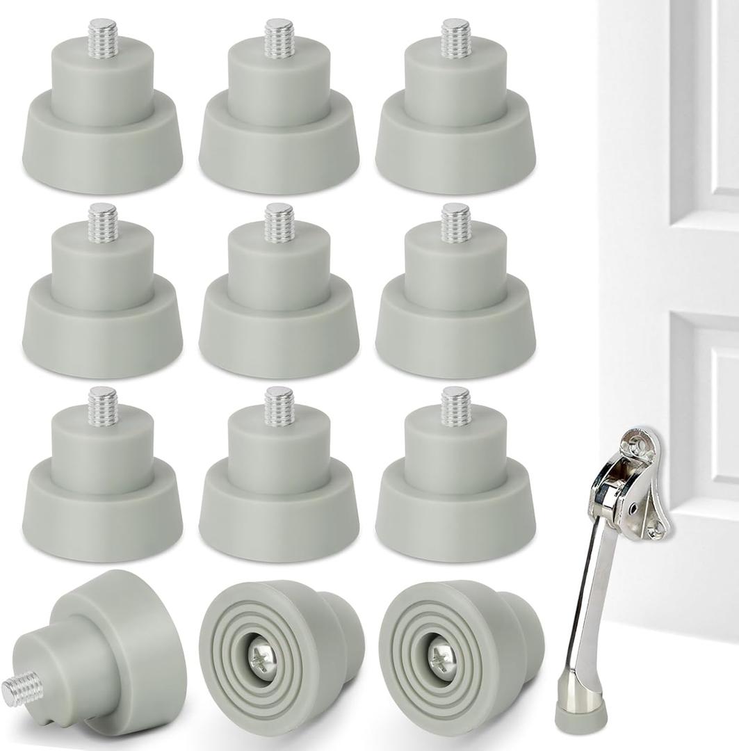 12-Pack Door Stopper Replacement Rubber Tips Heavy Duty Stop Holder Ribbed Rubber Foot Door Stop Tips Repair Set for Kickdown Drop Down Door, Grey