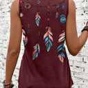 SHEWIN Womens Feather Print Graphic Tank Tops Crewneck Sleeveless Loose Fit Summer Tops (L)