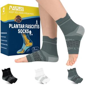 PAPLUS 3 Pairs Plantar Fasciitis Socks Women & Men - Ankle Compression Sleeve for Sprained Ankle, Heel Spur & Arch Support - Foot Brace for Achilles Tendonitis Relief, Arthritis Pain, XL