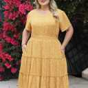 Nemidor Womens Plus Size Summer Midi Dress Casual Tiered Floral Print Beach Swing Boho Dresses with Pocket 16-26