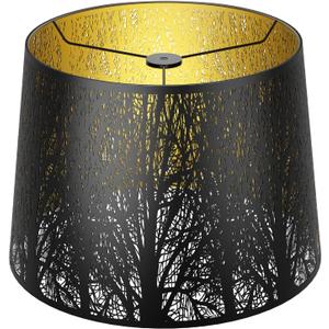 Drum Big Lampshades 12x14x10 inch for Table Lamp and Floor Light, Metal Etching Process Large Lamp with Pattern of Trees, Spider (Black/Gold)