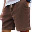 Mens Cargo Shorts Casual Drawstring Elastic Waist Corduroy Summer Beach Shorts with Pockets (Brown, S)