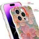 Jusy Case for iPhone 11 Pro Max, Colorful Retro Oil Painting Printed Flower Laser Blue Glossy Pattern Cute Curly Wave Phone Case Soft TPU Cover for Girly Women -Green (Green Without Bracelet)