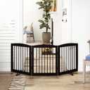 PUPETPO Freestanding Pet Gate for Dogs, Foldable Wooden Dog Gate for House, Indoor Dog Gate for Doorways, Stairs, Gates for Dogs Indoor, Support Feet Included, 24" Height 3 Panels, Brown