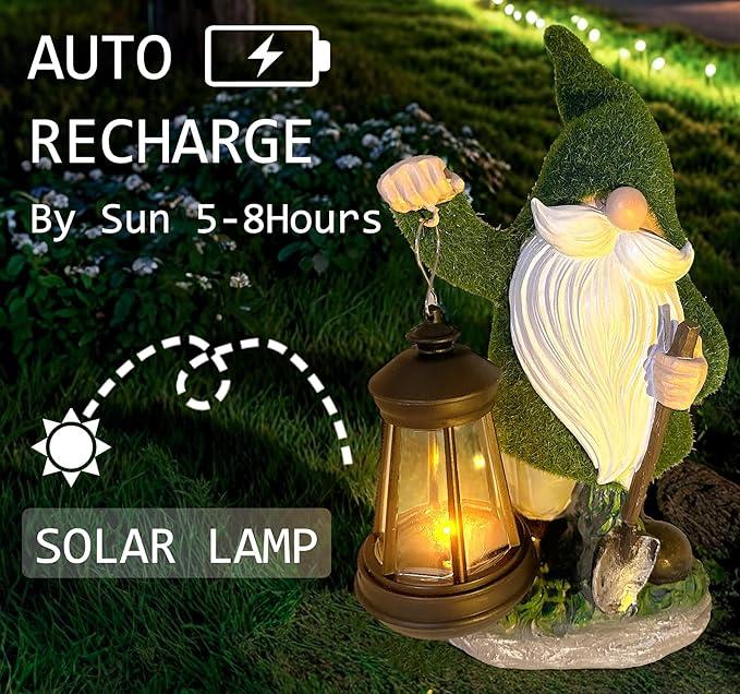 Teaeeno Gnome Garden Decor Statue Solar Gnomes Decorations for Yard with Lantern Light Outdoor Decorations for Patio Mom Gift
