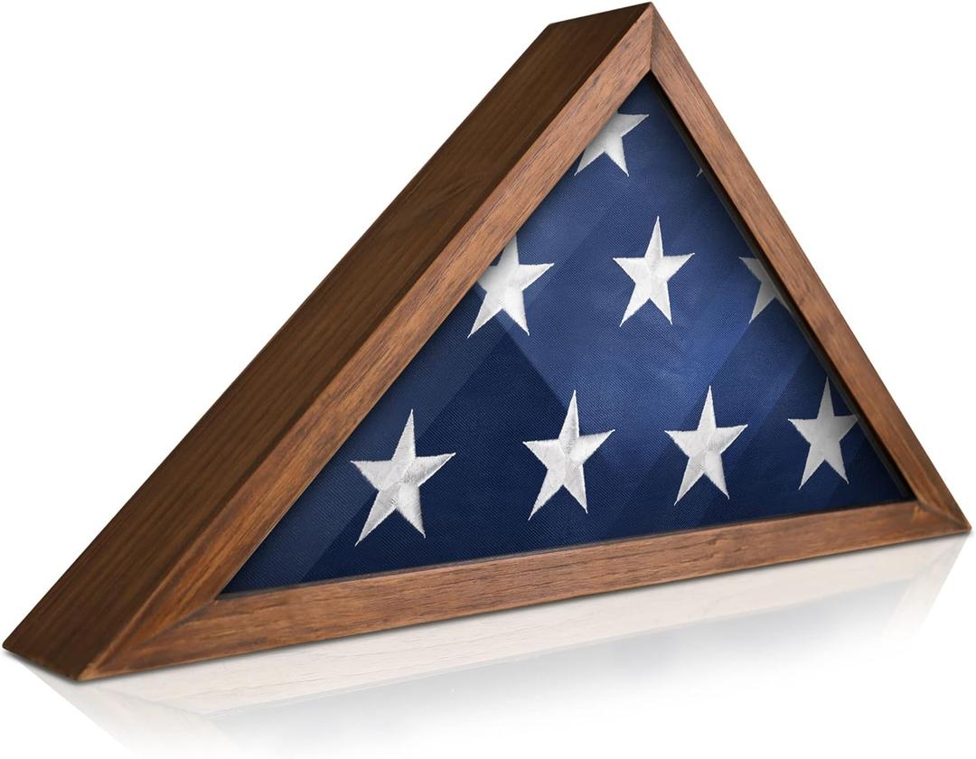 HBCY Creations Flag Display Case for 5' x 9.5' American Veteran Burial Solid Wood Rustic Brown Frame with Glass Front Wall Mount or Standing Display, Box HBCY Creations Flag Display Case for 5' x 9.5' American Veteran Burial Solid Wood Rustic Brown Frame with Glass Front Wall Mount or Standing Display, Box