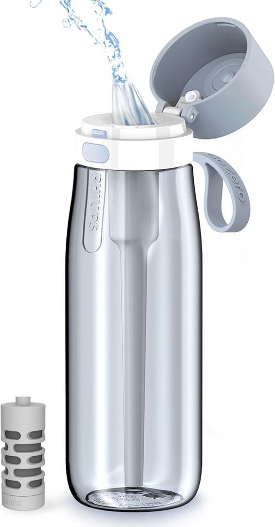 PHILIPS Filtered Water Bottle, BPA-Free Tritan Plastic Water Bottles, Replaces 450 Plastic Water Bottle with Reusable GoZero Everyday Water Filter, Portable Filtering Bottle for Travel, 22 oz, Blue