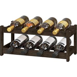 BAMEOS Wine Rack Freestanding 2 Tier 8 Bottle Bamboo Wine Racks Countertop Cabinet Wine Holder Wine Storage Shelf for, Bar, Pantry Wine Cellar Basement Countertop Mocha (16.85 L x 9.25W x 7H