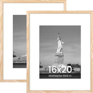 ENJOYBASICS 16x20 Picture Frame, Display Poster 11x14 with Mat or 16 x 20 Without, Wall Gallery Photo Frames, Natural, 2 Pack