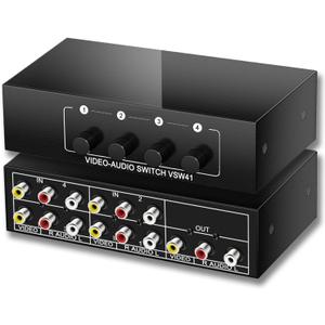 RCA AV Switch 4 in 1 Out Composite Video Switcher L/R Audio Selector Box