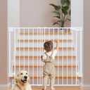 Cumbor 34" Extra Tall No Bottom Bar Baby Gate for Stairs, Auto Close Dog Gate Indoor for Larger Pets, 29.2-43" Hardware Mounted Safety Gate for Doorways, Wide Walk Thru Door for Easy Access (White)