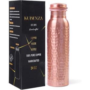 100% Pure Copper Water Bottle Ayurvedic Copper Bottle for Drinking Water 34 oz (1 Liter) Handmade, Leak-Proof, BPA-Free, Eco-Friendly, Joint & Digestion Support, Yoga, Office & Daily Hydration