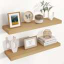 Floating Shelves for Wall, 24"W x 6.7"D x 1.4"H, 2 Pack of Long Wall Mounted Engineered Wood Shelves with Invisible Brackets for Living Room, Bedroom, Bathroom, Kitchen Decor and Storage, Oak
