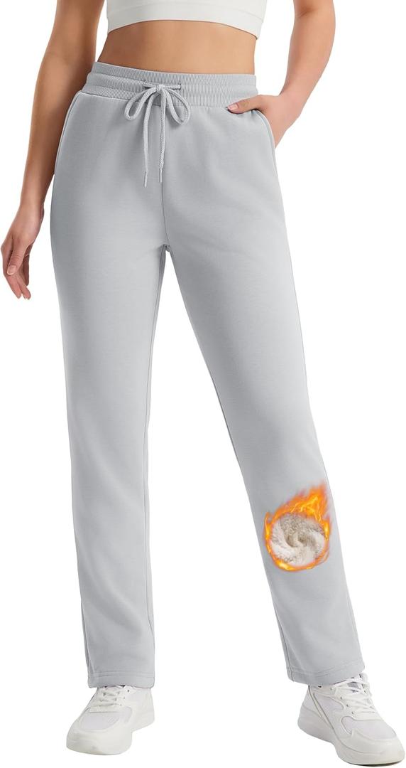 MAGCOMSEN Women's Sherpa Lined Sweatpants Winter Warm Fleece Pants Water Resistant Heavy Insulated Thermal Pants Outdoor (Gray, S)